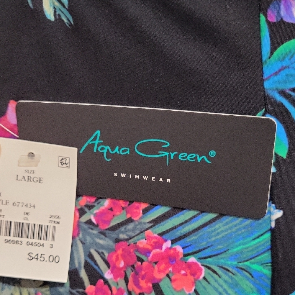 Aqua Green Women's UPF 50 Waist Detail Over The Shoulder One Piece Swimsuit - Picture 2 of 9